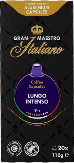 Gran Maestro Italiano - Lungo Intenso - Koffiecups - Nespresso Compatibel Capsules - Krachtige Smaak - 6 X 20 Cups -Koffiedrank Winkel 550x1200 3