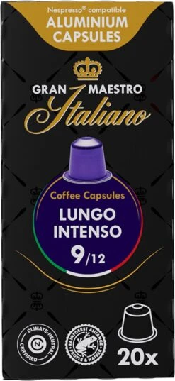 Gran Maestro Italiano - Lungo Intenso - Koffiecups - Nespresso Compatibel Capsules - Krachtige Smaak - 6 X 20 Cups -Koffiedrank Winkel 552x1200 1