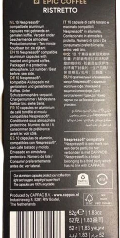 100 Capsules Epic Coffee - Ristretto - Nespresso® Compatible Aluminium Capsules - RFA Keurmerk - Doos 100 Stuks -Koffiedrank Winkel 606x1200 9