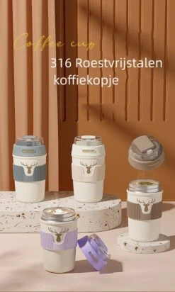 Floraweg Cup - Drinkbeker To GO- Lekvrij Dubbelwandig ,RVS 316, Thermosbeker Koffiebeker- Koffie En Thee - 400ml Zwart -Koffiedrank Winkel 719x1200