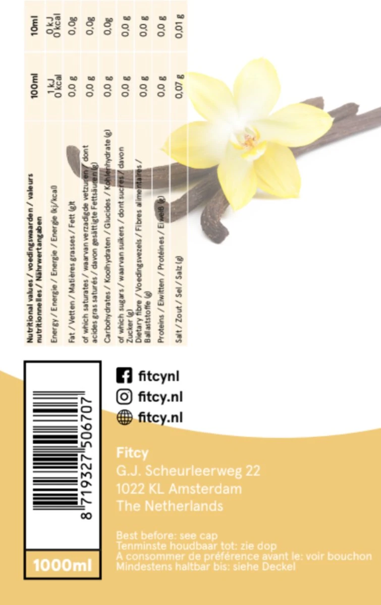 Fitcy | Koffiesiroop | Vanille | Barista Syrup | Zero | Vegan | Vetvrij | Suikervrij | Keto-vriendelijk | Koffie | Siroop | 1L 2 Fitcy | Koffiesiroop | Vanille | Barista Syrup | Zero | Vegan | Vetvrij | Suikervrij | Keto-vriendelijk | Koffie | Siroop | 1L - Afbeelding 2