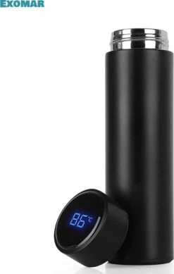 Exomar® Slimme Thermosfles Met LCD Temperatuur Display - Curver Isolatiefles 500 ML - Matte Finish - Thermosbeker - Isoleerfles - Dubbelwandige Thermosfles - Thermoskan - Travel Mug - Bidon Drinkfles - Drinkflessen - RVS - Koffiebeker - Smart Thermos