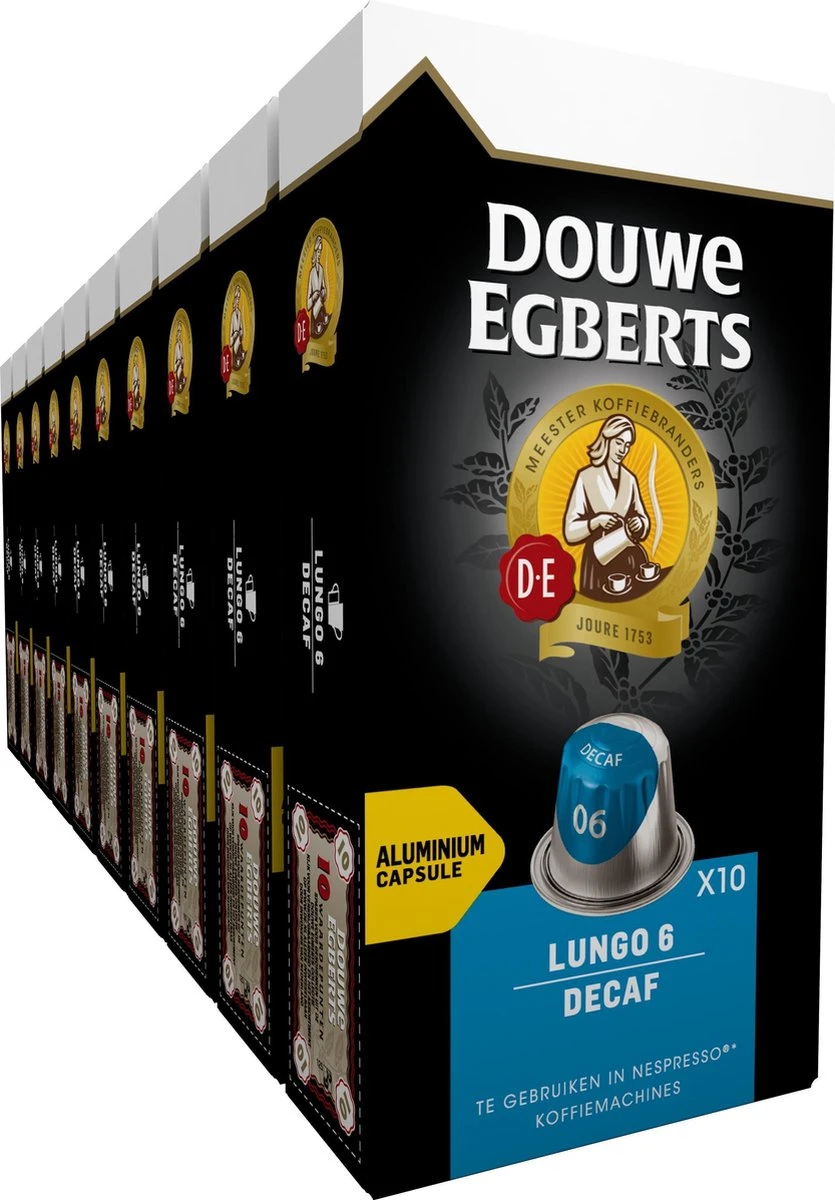 Douwe Egberts Lungo Decaf Koffiecups - Intensiteit 6/12 - 10 X 10 Capsules 1 Douwe Egberts Lungo Decaf Koffiecups - Intensiteit 6/12 - 10 X 10 Capsules