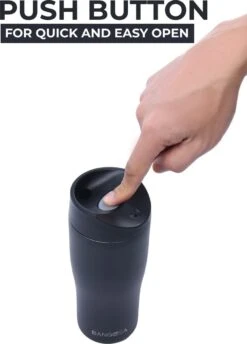 BanGosa® Koffiebeker To Go - Thermosbeker - Reisbeker - Travel Mug - RVS 400ml - Mat Zwart -Koffiedrank Winkel 862x1200