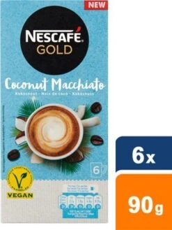 Nescafé Gold Coconut Macchiato Oploskoffie - 6 Doosjes à 6 Zakjes -Koffiedrank Winkel 901x1200