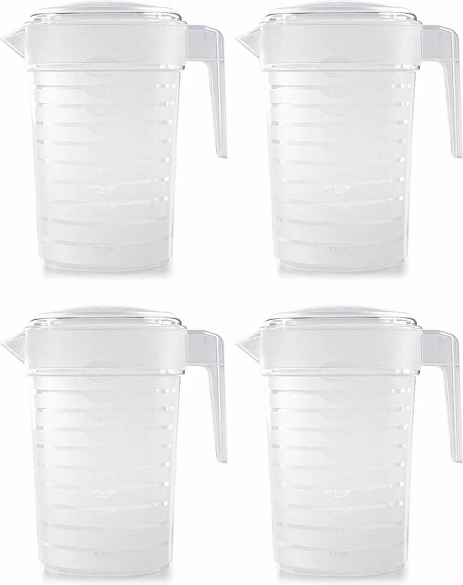 Merkloos Pakket Van 4x Stuks Kunststof Schenkkannen/waterkannen Van 2 Liter - 2000 Ml - Feest/partij/zomer 1 Merkloos Pakket Van 4x Stuks Kunststof Schenkkannen/waterkannen Van 2 Liter - 2000 Ml - Feest/partij/zomer