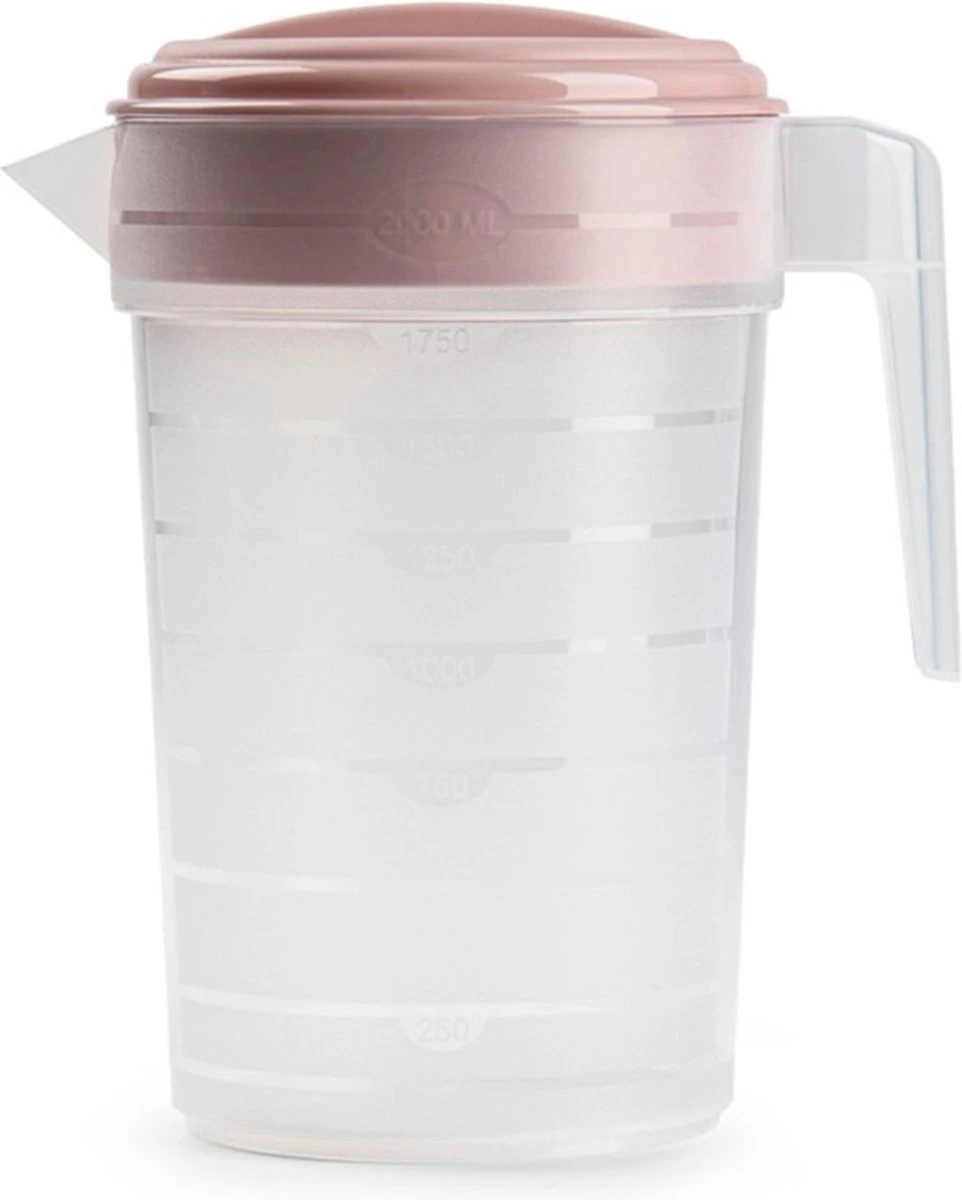Waterkan/sapkan Transparant/roze Met Deksel 2 Liter Kunststof - Smalle Schenkkan Die In De Koelkastdeur Past 1 Waterkan/sapkan Transparant/roze Met Deksel 2 Liter Kunststof - Smalle Schenkkan Die In De Koelkastdeur Past