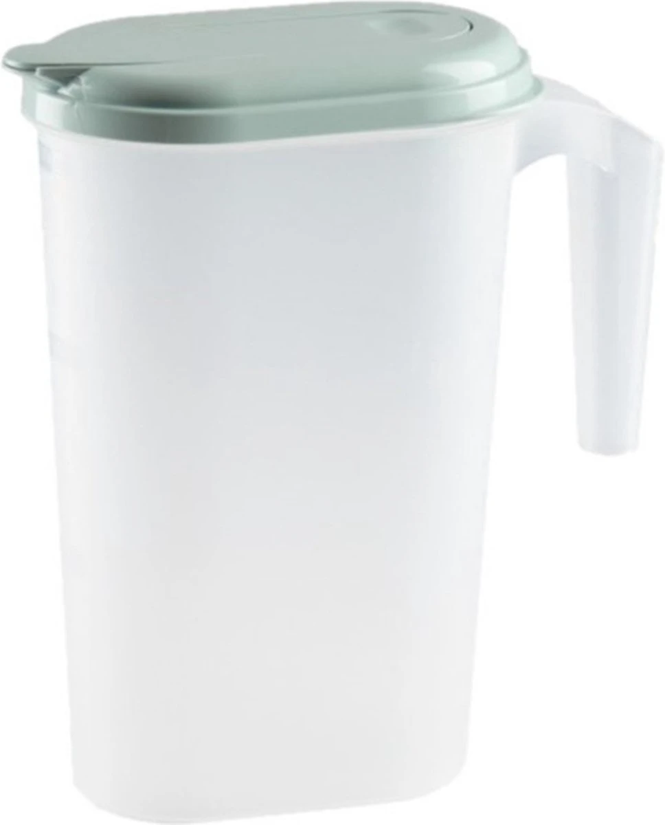 Waterkan/sapkan Transparant/mintgroen Met Deksel 1.6 Liter Kunststof - Smalle Schenkkan Die In De Koelkastdeur Past 1 Waterkan/sapkan Transparant/mintgroen Met Deksel 1.6 Liter Kunststof - Smalle Schenkkan Die In De Koelkastdeur Past