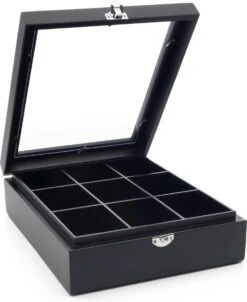 Bredemeijer - Theedoos 9-vaks Venster Bamboe Zwart -Koffiedrank Winkel 981x1200