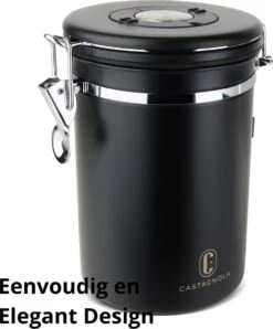 Castagnola Koffie Bewaarbus - Luchtdicht Met CO2 Uitlaat - Voor 600 Gram Koffiebonen - Koffieblik Matzwart Voorraadbussen - Voorraadbus - 1.8L -Koffiedrank Winkel 995x1200 1